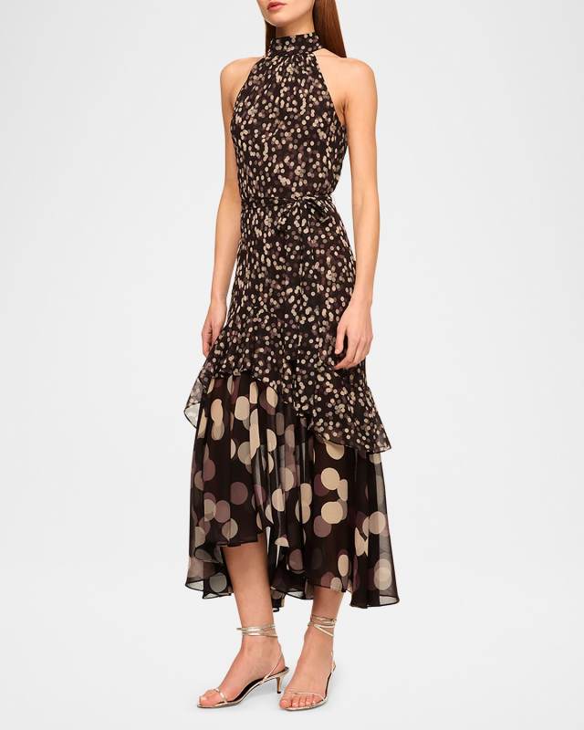 Eliana Polka Dot Halter Midi Dress